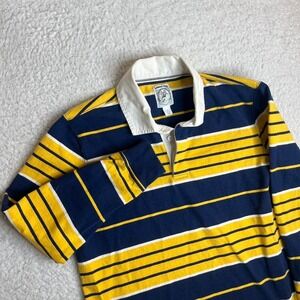 Vintage Lands'‎ end men's yellow blue rugby shirt long sleeve preppy collar L